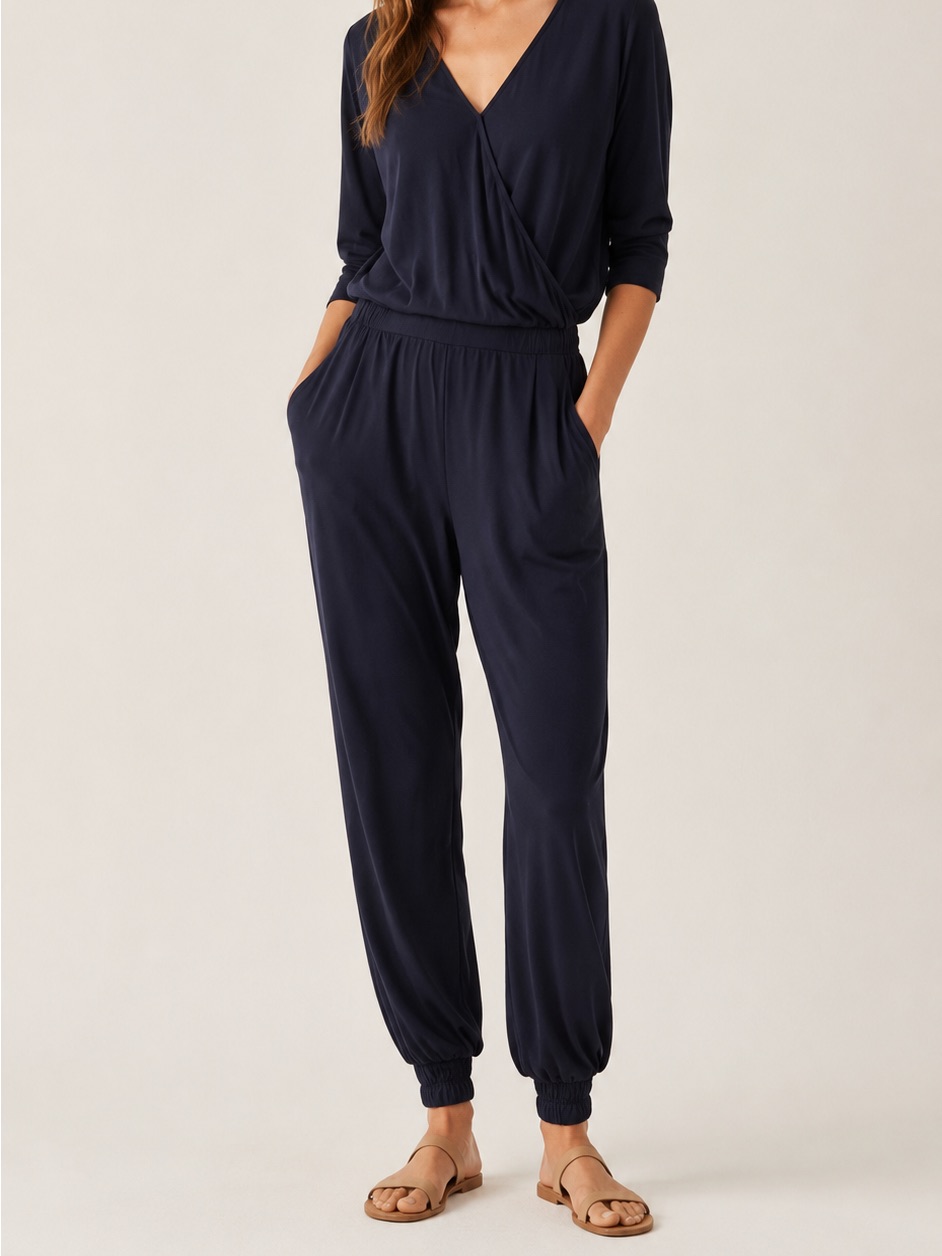 Zero + Maria Cornejo Navy Silk Jogger Jumpsuit S/M